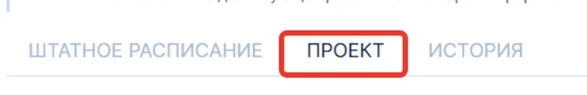 Вкладка «Проект» в разделе «Штатное расписание» на enbek.kz