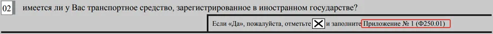 Заполнение транспортных средств, зарегистрированных за рубежом, в ФНО 250.00