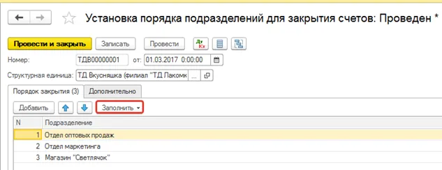 Документ порядка закрытия счетов подразделений при расчете себестоимости